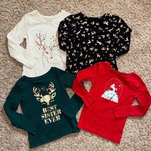5t girls bundle of 4 long sleeve t-shirts with various Christmas designs.